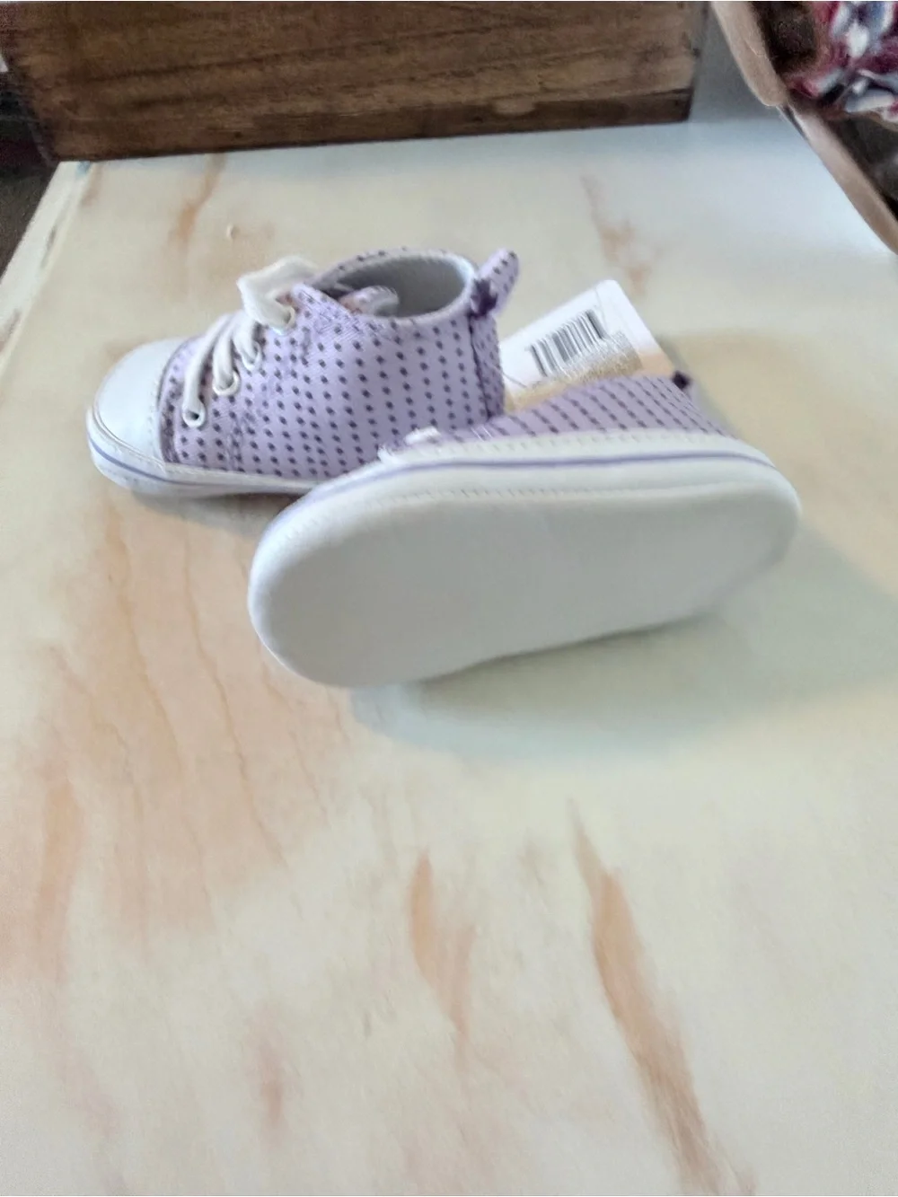 Kids Lavender Polka Dot Lace-Up Sneakers